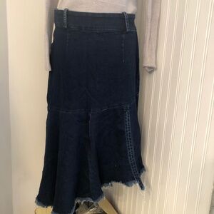 Retro Cowboy MOB Asymmetrical Fringed hem Denim Skirt